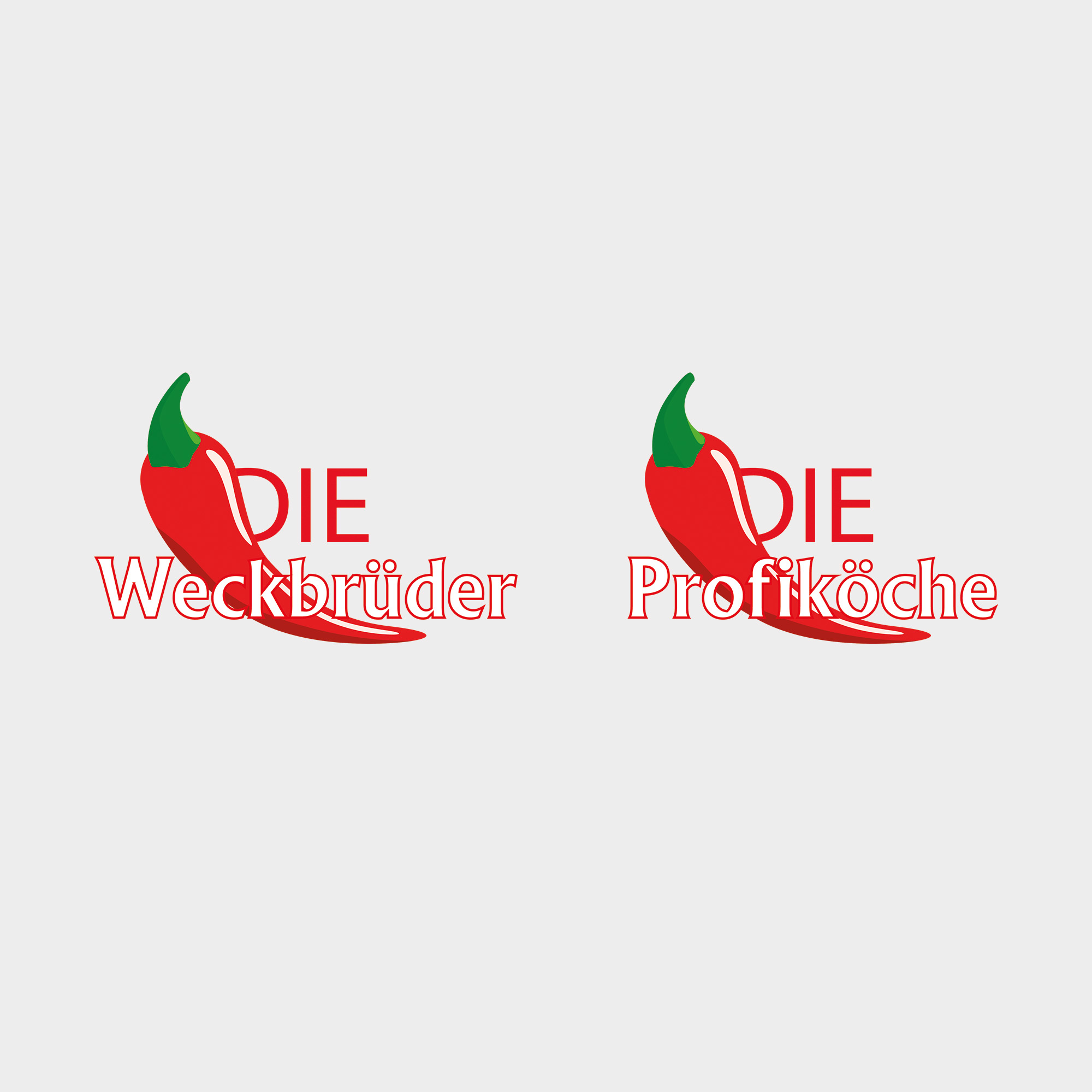 Zwei Logos mit rotem Chili und den Texten Weckbrüder und Profiköche.